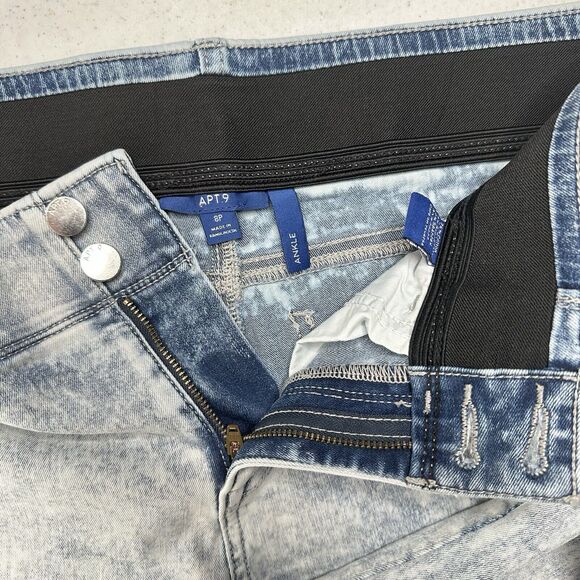 Apt 9 Jeans Womens 8 Petite Ankle Tummy Control Acid Wash Stretch Denim Cuffed - Picture 9 of 12